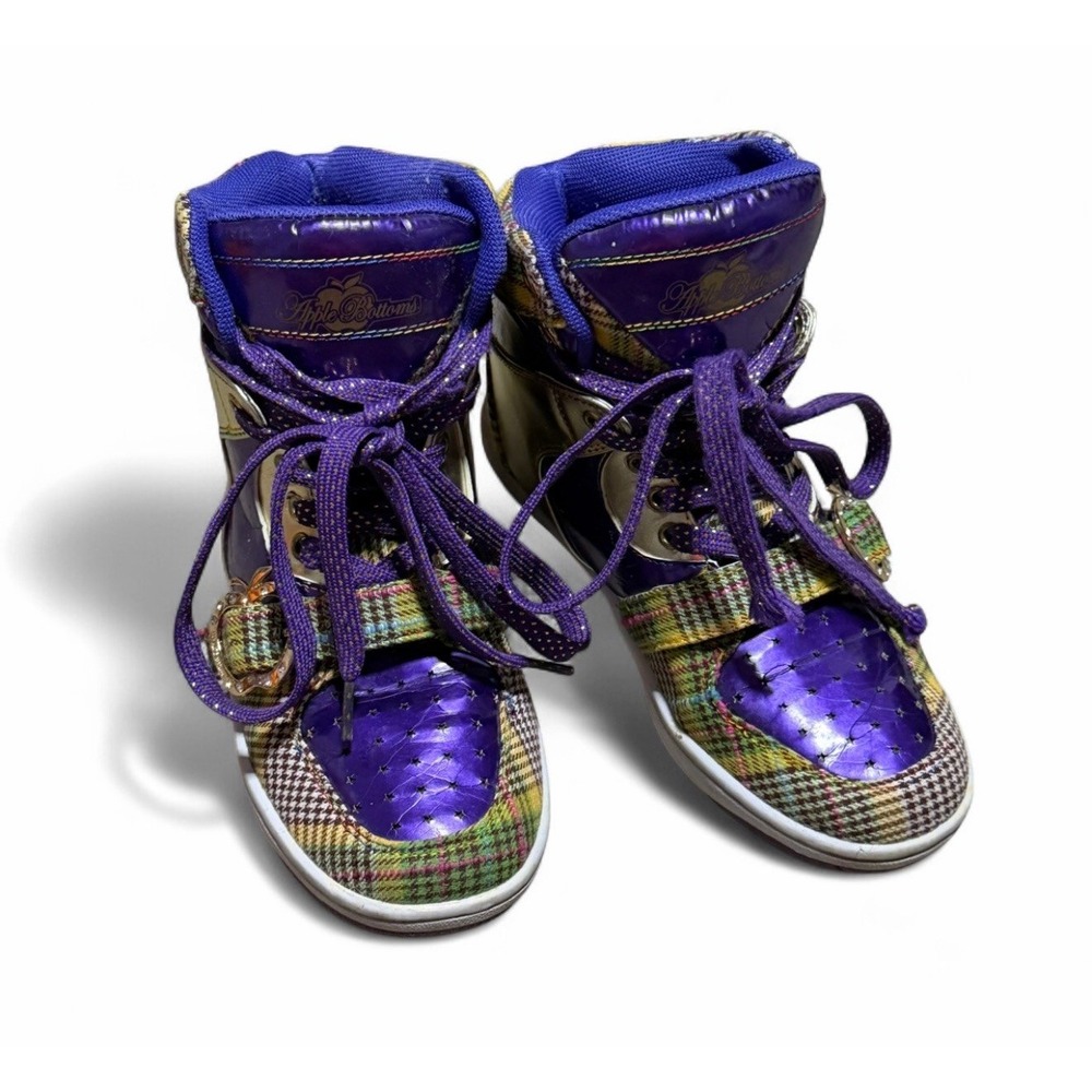 Apple Bottoms Amara Womens 7 High Top Sneakers Purple Plaid Gold Y2K Bling